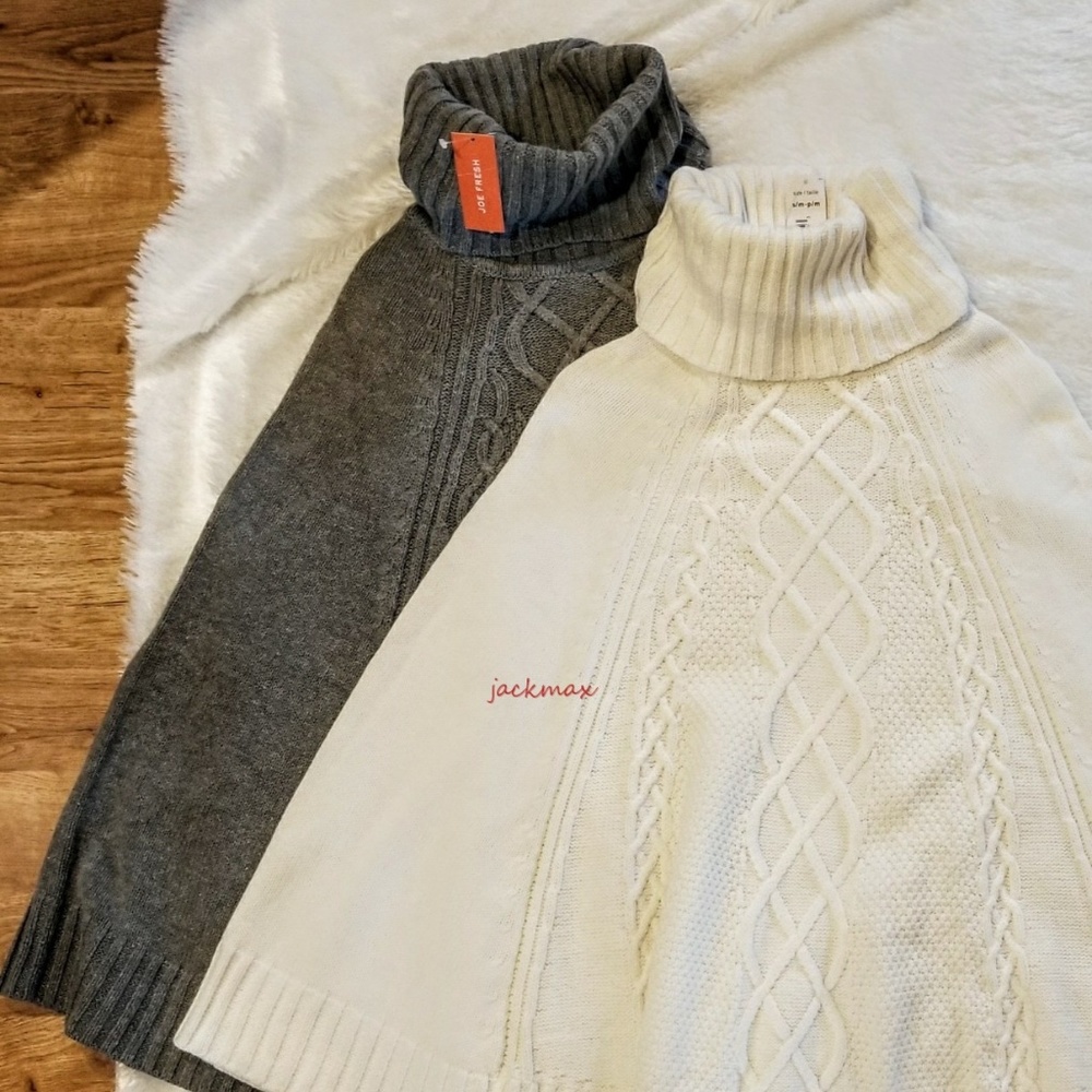 Chunky PONCHO GRAY SM Med Large  Cable Knit NWT